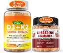 2Pack Vegan Vitamina D3 5000IU K2 Gummies+ 2Pack Berberine Supplemento 1500mg Gummies
