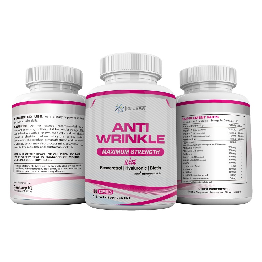 Soluzioni di bellezza della pelle (4) Antirughe Max Integra 240 capsule w/resveratrolo, acido lipoico alfa, collagene, DMAE, ialuronico +Pills