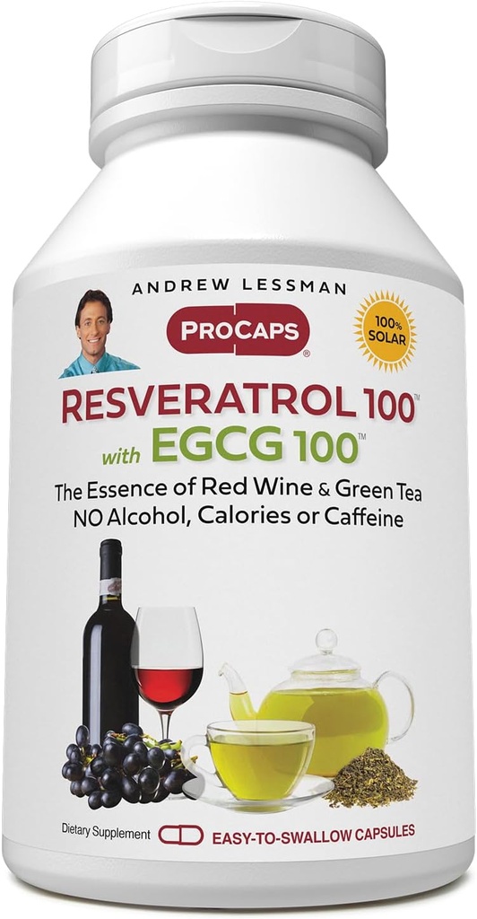 ANDREW LESSMAN Resveratrolo-100 EGCG 100mg - 360 capsule - due naturalmente occurring antiossidanti, senza alcool o caffeina.