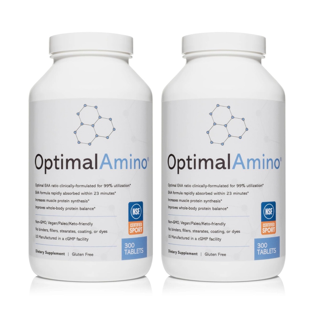 OptimalAmino Tablets Fitness Bundle (600 Count) | 99% Aminoacido essenziale utilizzato (EAA) Supplemento | Aumentare il recupero muscolare, BCAA Protein Pre/Post Workout, NSF Certificato per Sport® Certificato