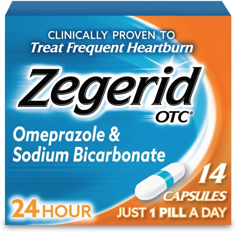 Zegerid OTC 24-Hour Rilievo di bruciore di stomaco, l'unico inibitore della pompa del protone con Omeprazole 20mg + bicarbonato di sodio, tratta frequenti bruciore di stomaco, 14ct capsule