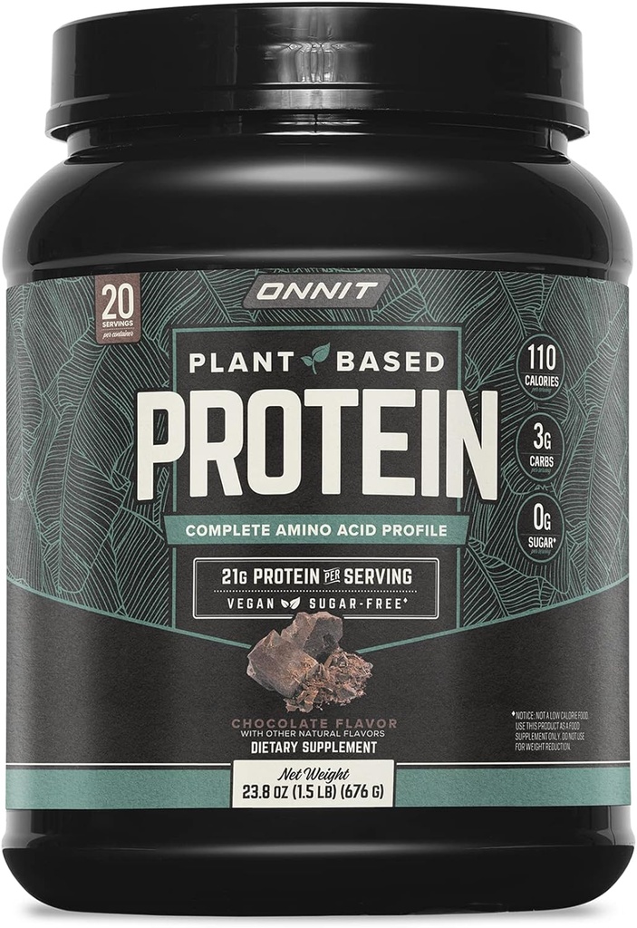 ONNIT polvere vegetale di proteine, aroma di cioccolato, 21g proteine per porzione, Vegan e latticini Integratore alimentare gratuito con 20 porzioni per tubo, 23.8 oz