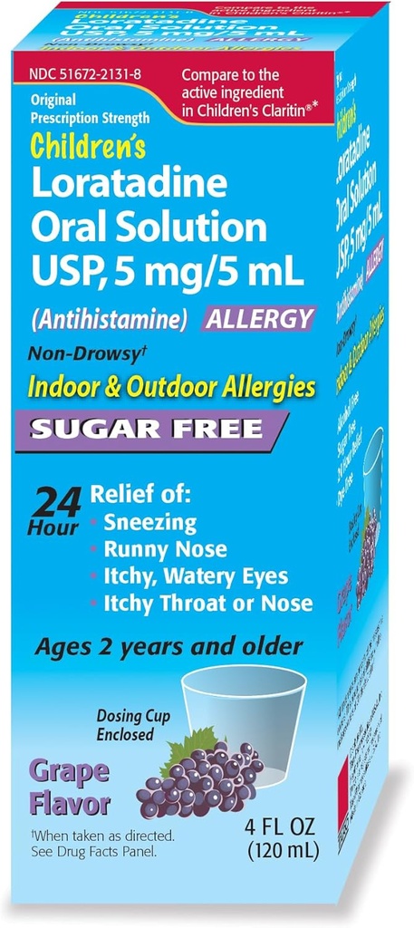 Soluzione orale per bambini, aroma d'uva, non sonnolenza 24h sollievo di starnuti, Runny Nose, Itchy Occhi acquosi, Itchy Throat o Nose, Antistamina, Allergie interne e all'aperto