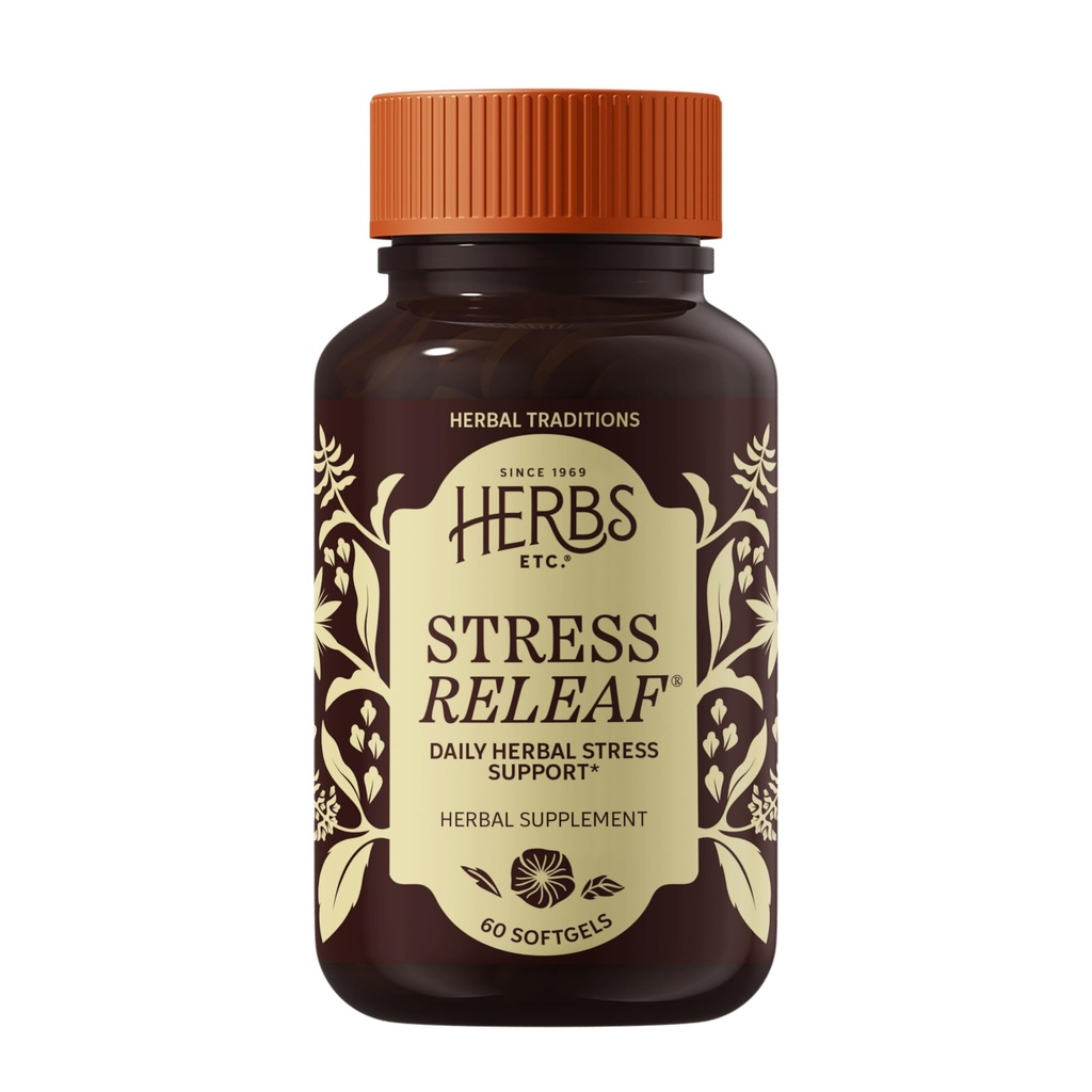 Erbe Etc. Stress Releaf - Integratore a base di erbe per il supporto Rilassamento - Supplemmento di supporto Stress - Gluten-Free - 60 Softgels (60 Serve)