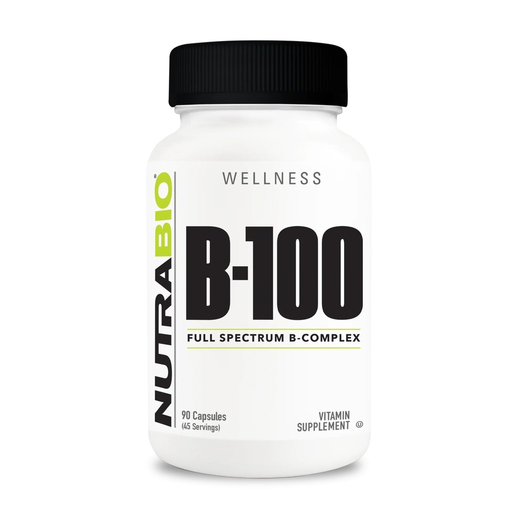 NutraBio B-100, B Vitamin Complex, Supporto sistema immunitario, Capelli sani, Pelle, Unghie, 90 capsule vegetali