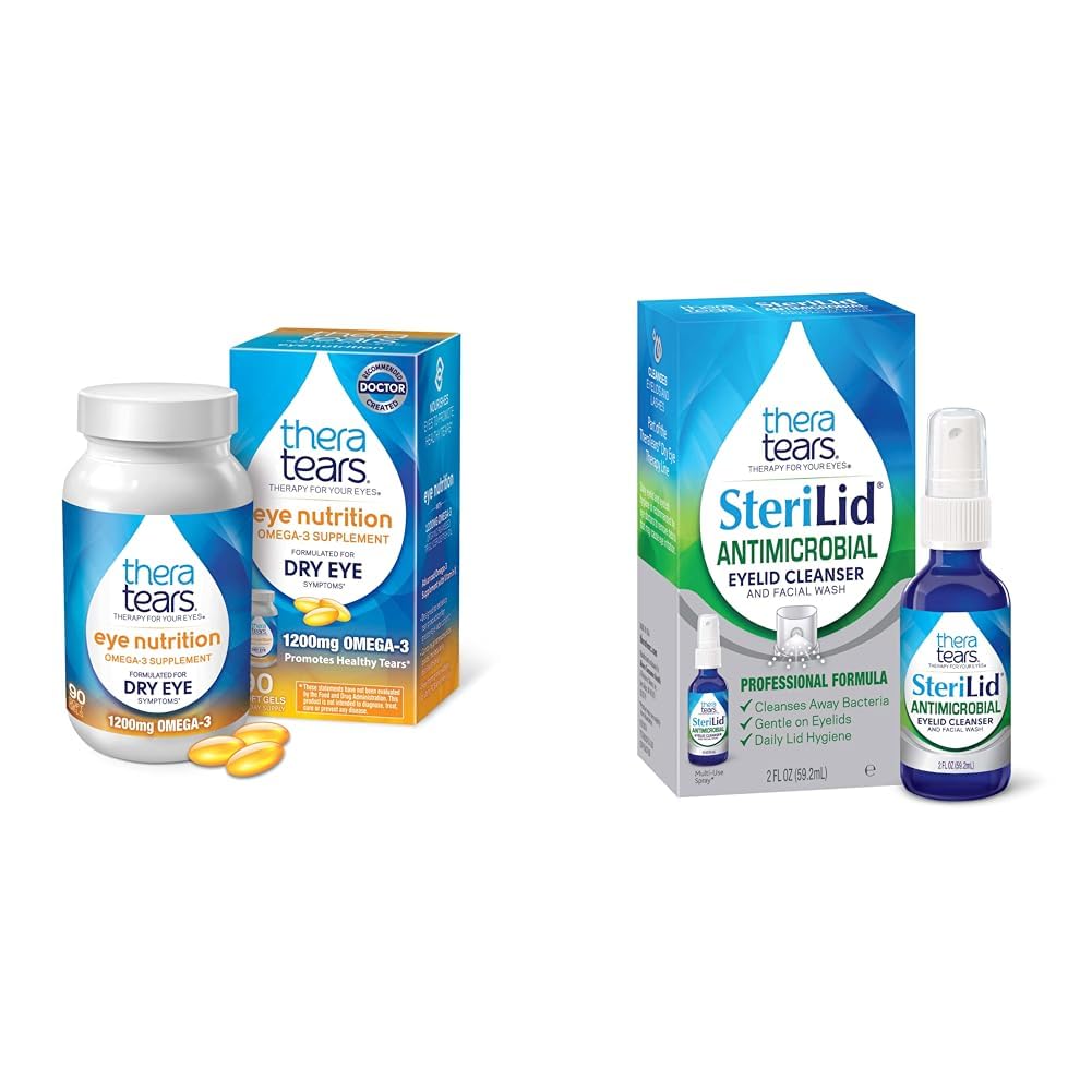 TheraTears Omega 3 Supplemento, 1200mg, 90 ct (Pack of 1) & SteriLid Eyelid Cleanser e Face Wash, per occhi irritati, 2 fl oz Spray
