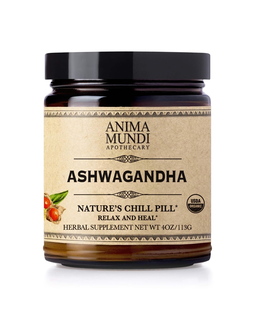 Anima Mundi Ashwagandha Polvere - Polvere di radice di Ashwagandha organica Fonte dall'India - Comunemente conosciuto come polvere di radice di Ginseng indiano - Supplemento di erbe calmante - Aggiungere a tè, caffè &amp; altro (4oz / 113g)
