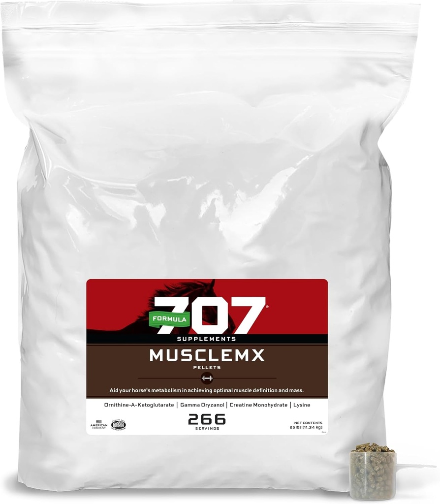 Formula 707 MuscleMx Equine Supplement, 25lb Refill Bag – Supporto per il condizionamento e Costruttore di muscoli per cavalli con Lysine, Gamma Oryzanol, Creatine & OKG