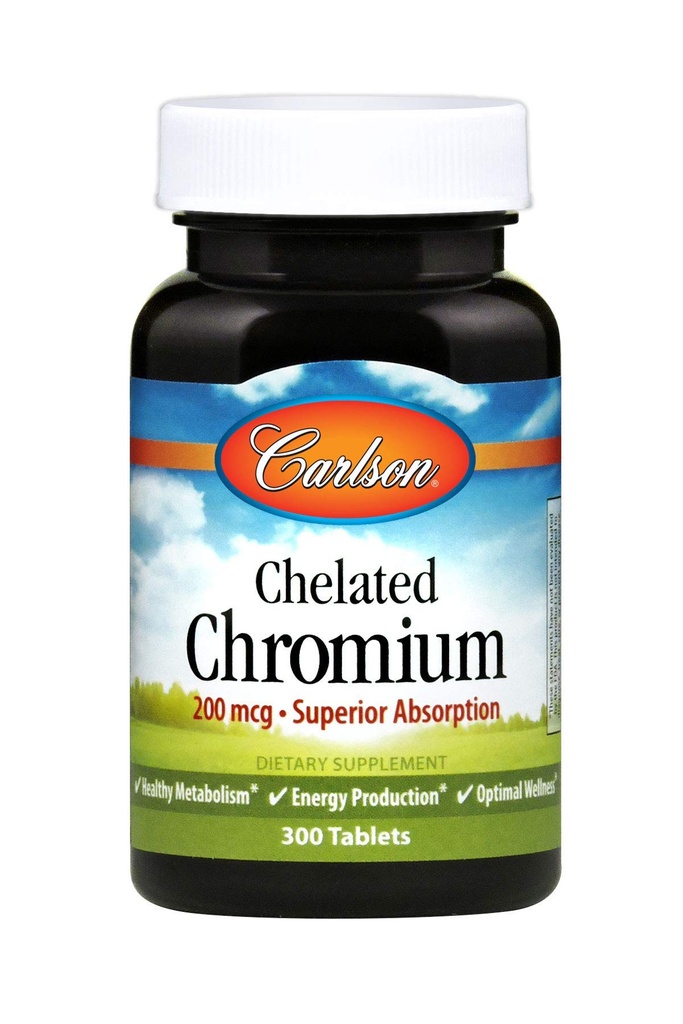 Carlson Chelated Chromium 200 mcg Superior Absorption - Healthy Metabolism Energy Production & Optimal Wellness - 300 compresse
