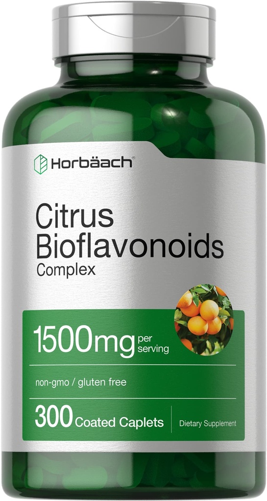 Horbäach Citrus Bioflavonoids Supplemento | 1500mg | 300 Caplets | Vegetariano, Non OGM e Gluten Formula gratuita | Dimensione del valore