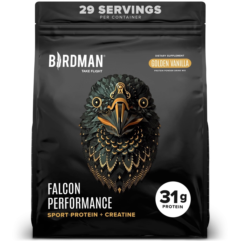 BIRDMAN Falcon Performance Vegan Protein Powder, 31g Protein, 5g Creatina, 5g BCAA, Probiotici, Elettroliti, Pre Workout, Carbo basso, Sugar Free & Dairy Free, Plant Based Vanilla Protein, 29 Serve