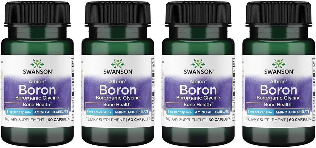 Swanson Boron da Albion - Boroganic Glycine Supplemento Supporting Joint Health & Bone Health - High Absorption Formula May Support Total Balance - (60 Capsule, 6mg Ogni) (4 Pack)
