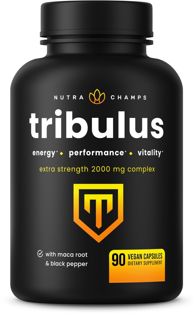 NutraChamps Tribulus Terrestris per gli uomini, 2000mg Supplemento Booster per l'energia, Vitality, Stamina & Performance, Saponine ad alta resistenza, 90 Vegan Capsule