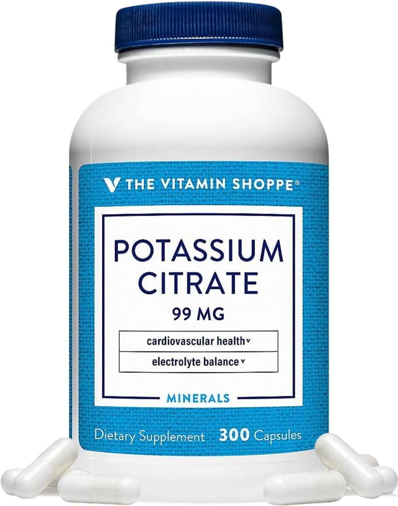 La vitamina Shoppe Citrato di potassio 99MG - Supporta la salute cardiovascolare, promuove la funzione cellulare, e aiuta a mantenere l'equilibrio elettrolitico per il benessere generale (300 capsule)