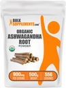 BulkSupplements.com Polvere di Ashwagandha Organica - Integratori di Ashwagandha Organici, Sorgente da Ashwagandha Root - Gluten Free, 2g per Serving, 500g (1.1 lbs) (Pack of 1)
