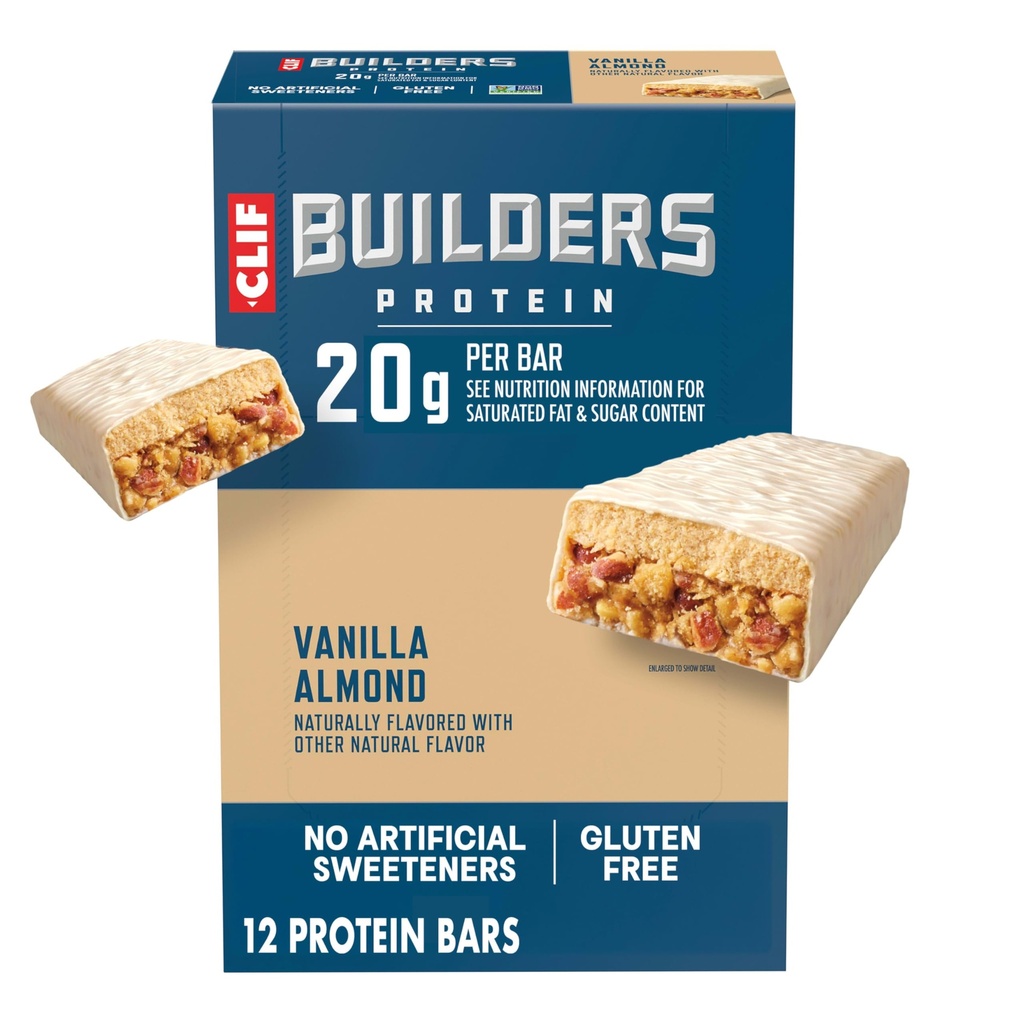 CLIF BUILDERS Protein Bars - Vanilla Almond Flavor - 20g Plant Based Protein - Gluten Free - Non-GMO - Bassa glicemica - Nessun dolcificante artificiale - 2.4 oz. (12 Confezione)