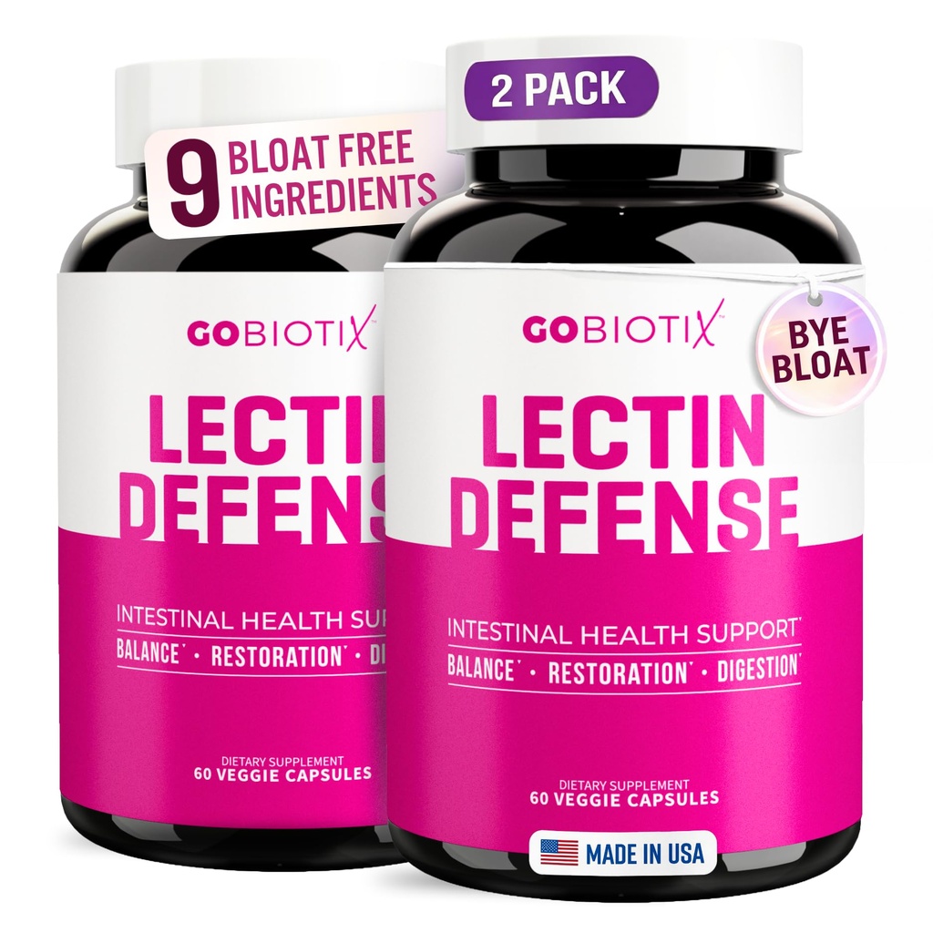 GOBIOTIX Lectin Defense - Integratore di Blocco Lectin per Gut Leaky con MSM e Enzimi Digestivi - Aids in Salute Intestinale per Donne e Uomini - Non OGM + Gluten Free - 60 Capsules (2)
