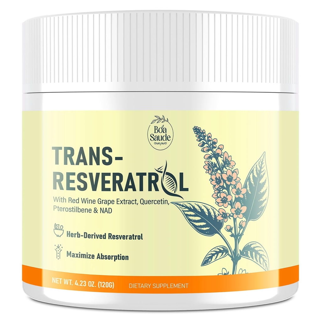 Trans-Resveratrolo Polvere supplemento con estratto di vino rosso, Quercetin, Pterostilbene & NAD, 4.23 OZ, alimentazione di 30 giorni