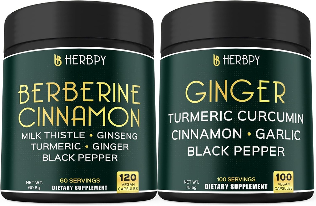 Bundle 7in1 Berberina HCl & 5in1 Ginger Supplemento - Supporto Immune, Digestione e salute del cuore