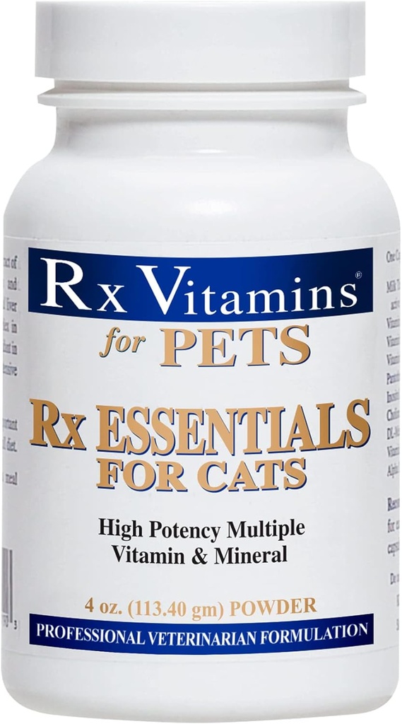 Vitamine Rx Essentials per Gatti - Vitamina & Mineral Multivitamin Supplemento - Aggiungi al Wet o al Gatto Asciugato - Polvere 4 oz