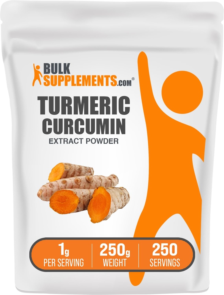 BulkSupplements.com Polvere di estratto di curcuma - da radice di curcuma, integratori di curcumina, curcumina curcuma curcuma - senza glutine, 1g per porzione, 250g (8.8 oz) (pacchetto di 1)