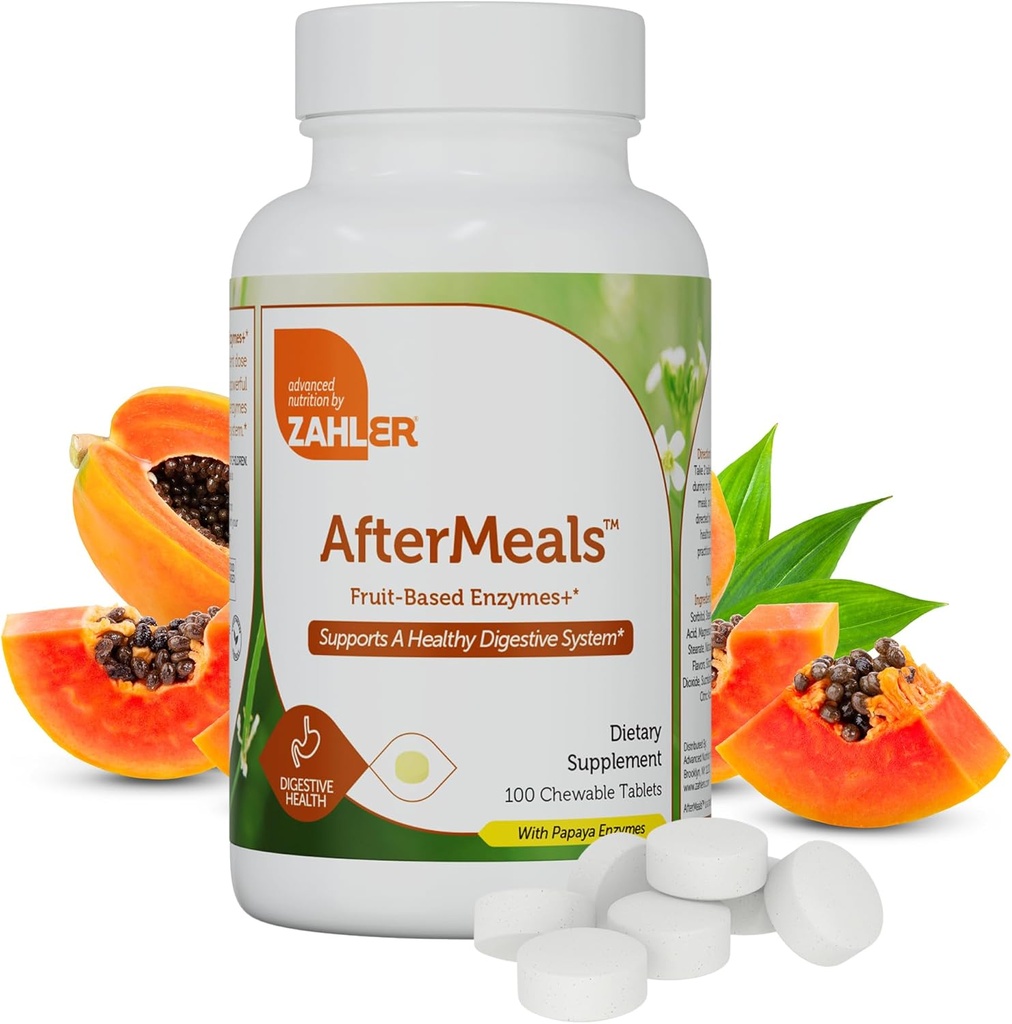 Zahler Aftermeals, naturale Antacid Chews, Papaya Enzyme Chewable Tablets, supplemento di aiuto digestivo, Kosher certificato, 100 compresse masticabili