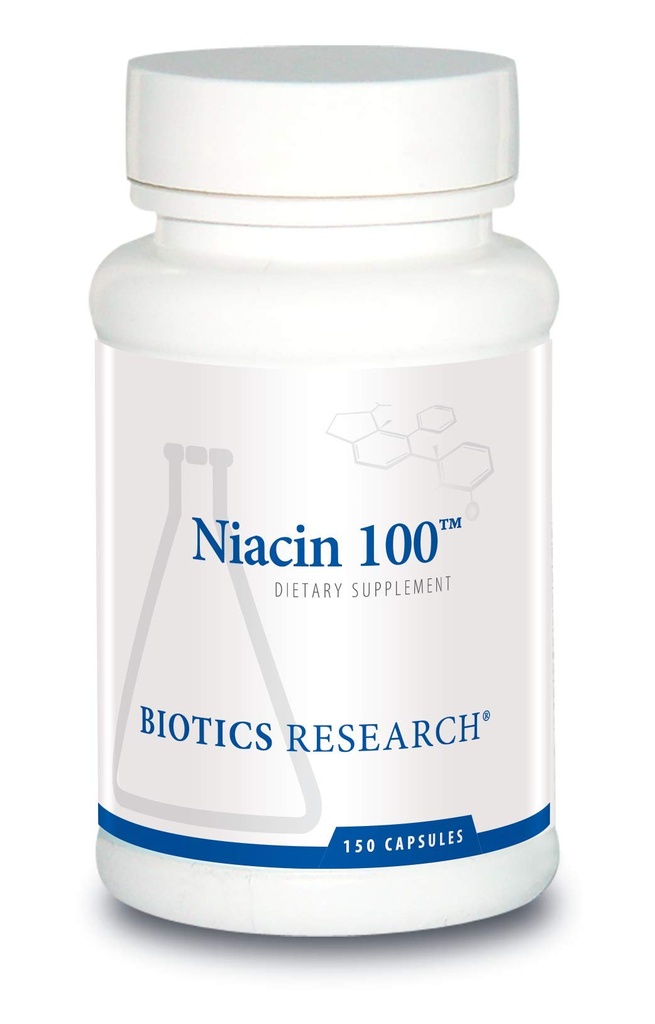 Ricerca biotica Niacin 100, 100 Milligram Niacin, Vitamina B3, Colesterolo, HDL, LDL, Trigliceride, LP, Salute cardiovascolare, 150 Capsule