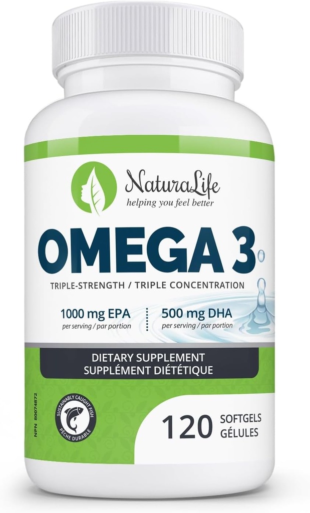 Triple Strength Omega 3 Fish Oil Capsule | EPA & DHA | 1000mg | 100% acidi grassi naturali
