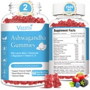 2 Confezione Ashwagandha Gummies per uomini donne, Zucchero Free Organic Ashwagandha Gummies Supplemento per Rilassamento Balance, Vegan Gluten Free, 120 Conte