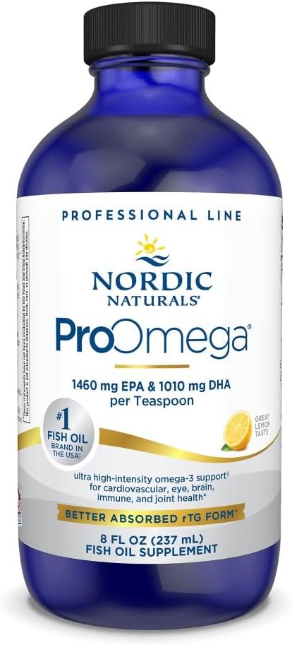 Nordic Naturals ProOmega Liquid, Limone Flavor - 8 oz - 2840 mg Omega-3 - Olio di pesce ad alta potenza con EPA & DHA - promuove cervello, occhio, cuore, & salute immunitaria - Non-OGM - 48 Serve