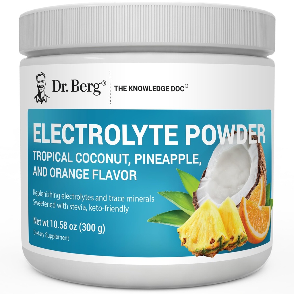 Dr. Berg Zero Zucchero Hydration Keto Electrolyte Powder - Aumentato w/ 1000 mg di Potassium & Real Pink Himalayan Salt (NOT Table Salt) - Cocco tropicale, Ananas & Orange Drink Supplement 50 Servings