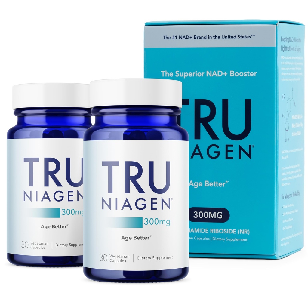 TRU NIAGEN Brevettato NAD Supplemento per Anti invecchiamento e rigenerazione cellulare, 300mg azoto, 30 Serve | Supporta energia cellulare, cervello, muscolo | Nicotinamide Riboside (NR) Prendere 1 Daily | 2 Bottiglie
