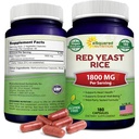 aSquared Nutrition Red Yeast Rice 1800mg - Integratore alimentare Vegan Powder Pills to Support Cardiovascular Health - 180 capsule vegetali