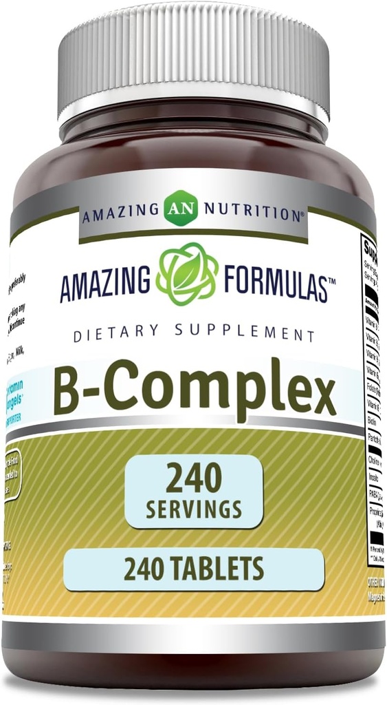 Amazing Formulas Vitamin B Complex con 11 tasti Nutrienti | Compresse Supplemento | Vitamina B1, B2, B3, B6, B12, Acido Folico, Biotina, Cholina, Inositol, PABA (240 Conte)