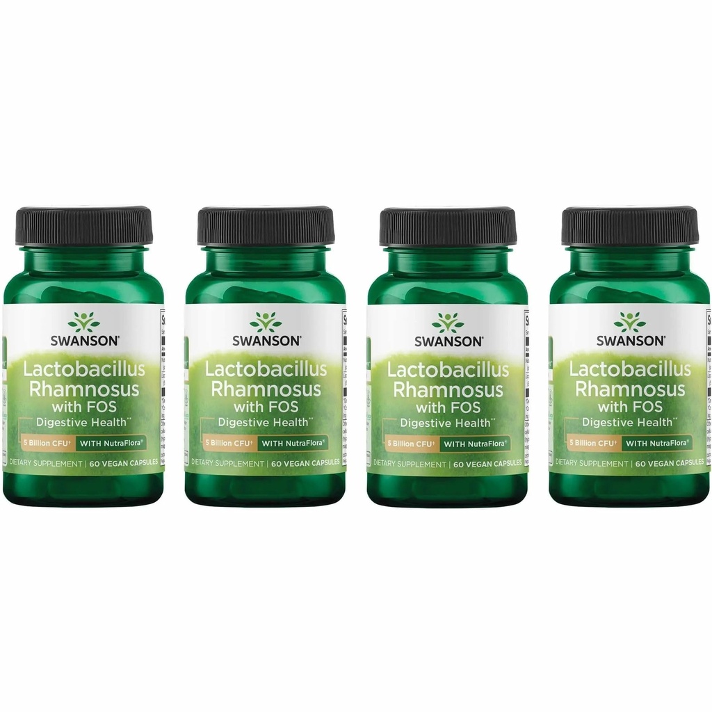Swanson Lactobacillus Rhamnosus con FOS - Integratore Probiotico Supporta la salute digestiva - 5 miliardi di CFU - promuove la salute del tratto GI durante il viaggio - (60 Caps Veggie) Pack