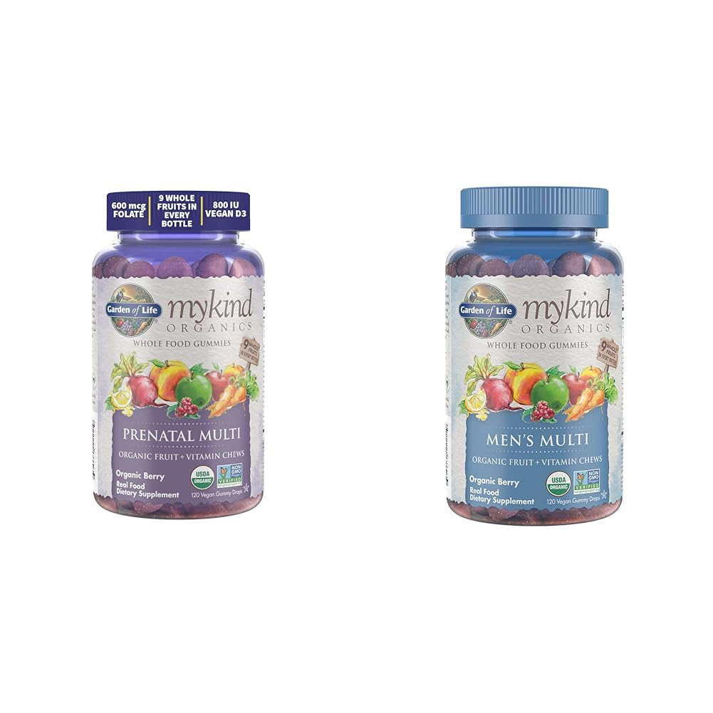 Giardino della vita Organics Prenatal Gummies Multivitamina con vitamina D3, B6, B12 & Organics Men's Gummy Vitamins Multi Berry, 120 Count