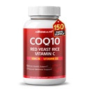 COQ10 + Integratore di riso di lievito rosso - 10-in-1 Miscela naturale con Omega 3 Vitamina B3, K2, D3, Zinc Milk Thistle Black Pepper - 150 Conte - Made & Tested in USA