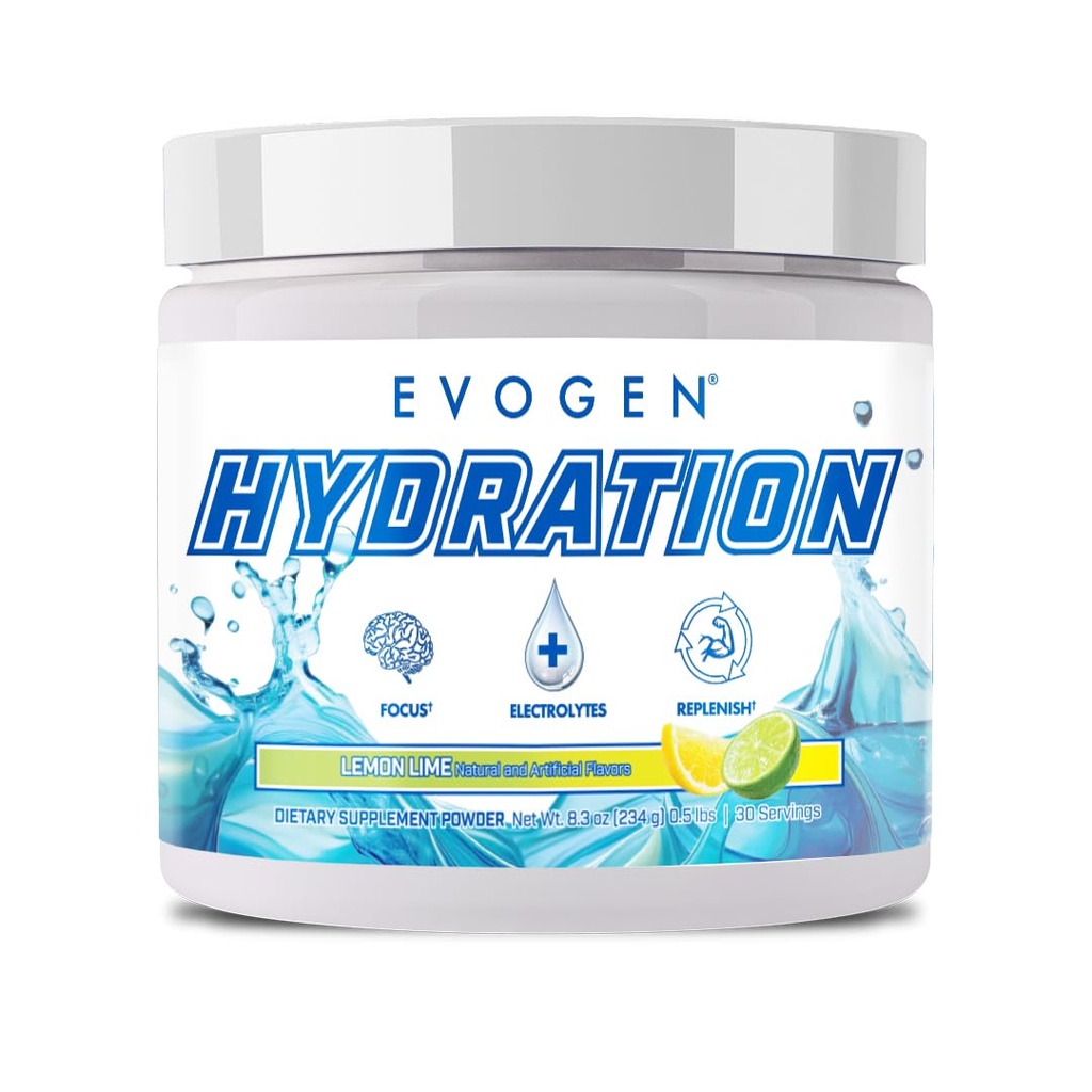 Idratazione di Evogen - Polvere completa di elettroliti di spettro | Supplemento di polvere di elettrolita senza zucchero per l'idratazione, l'energia e il recupero | Acqua di cocco, B Vitamine, Potassium | Lime di limone | 30 Serve