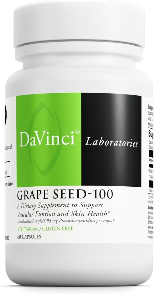 DAVINCI Labs Grape Seed-100 - Integratore alimentare per sostenere il sistema immunitario, la funzione vascolare e la pelle sana* - con 100 mg di estratto di semi di uva per porzione - senza glutine - 60 capsule vegetariane