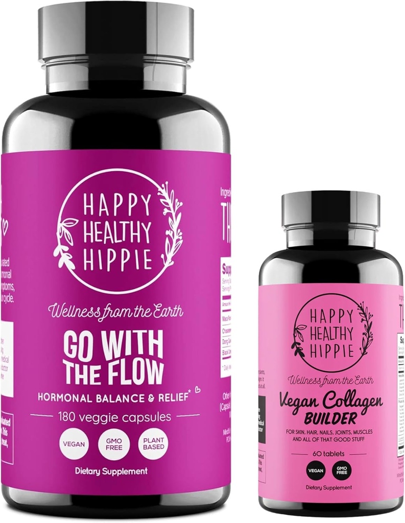 Happy Healthy Hippie Vegan Collagen Builder & Go con l'equilibrio dell'ormone di flusso per le donne 180 Ct