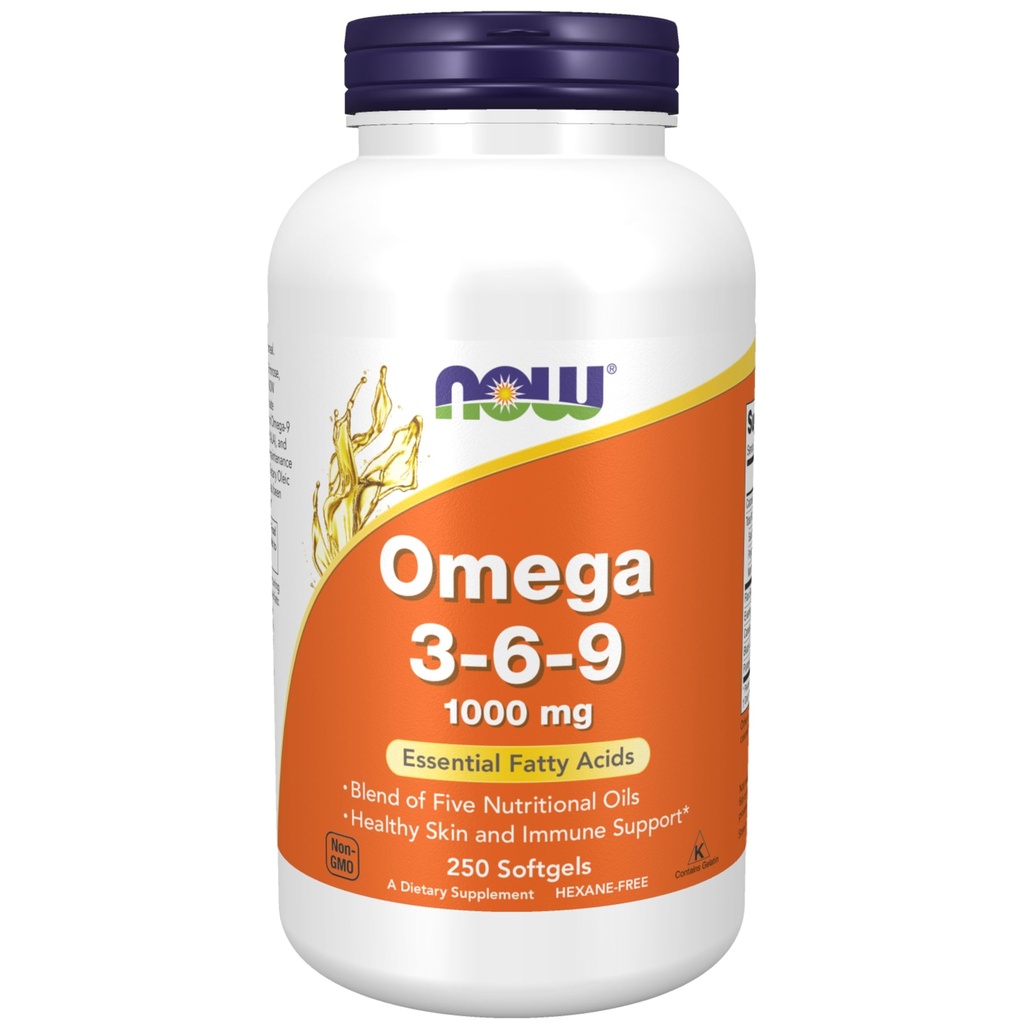 NOW Foods Supplements, Omega 3-6-9 1000 mg con una miscela di semi di lino, Primrose serale, Canola, Currant nero e olio di semi di zucca, 250 Softgels