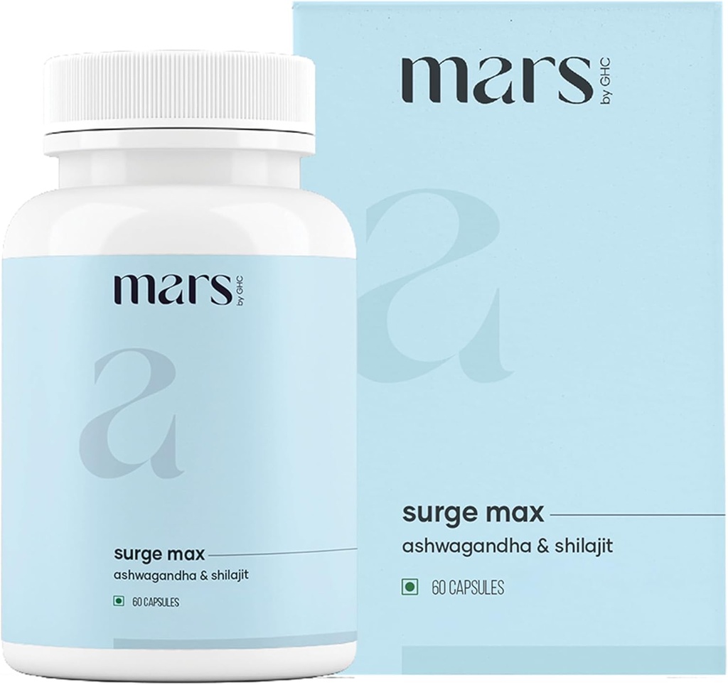 Mars Surgemax capsule naturali con Shilajit & Safed Musli | Supporta energia, resistenza e immunità | per Active Lifestyle | 60 capsule | Confezione da 1