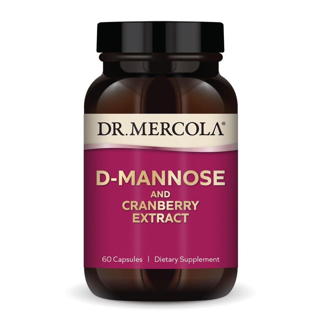 Dr. Mercola D-Mannose e estratto di mirtillo, 30 Serve (60 capsule), Integratore alimentare, Supporta la salute del tratto urinario, Non OGM