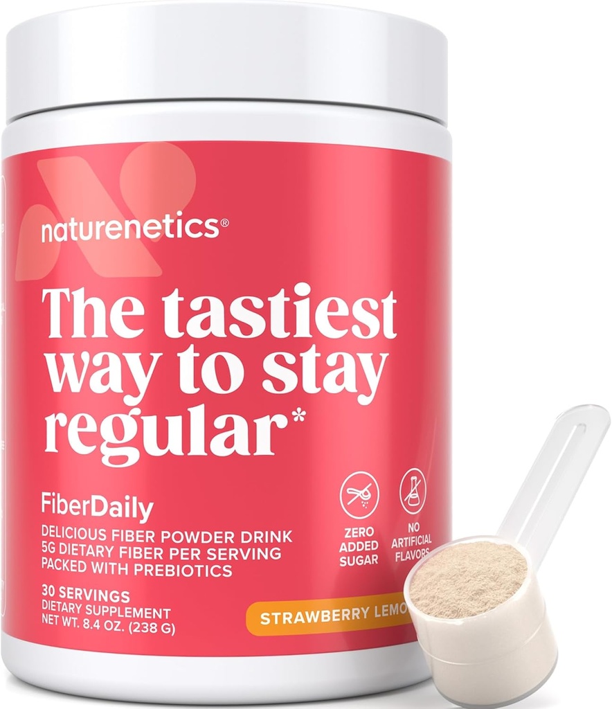 Polvere di fibra Delicious FiberDaily - Organic Psyllium Husk, Agave Inulin & Sunfiber® Guar Gum Strawberry Lemonade Drink, Sugar Free, Fibra Solubile, Prebiotic Fiber Supplement, Vegan, 1 mese di fornitura