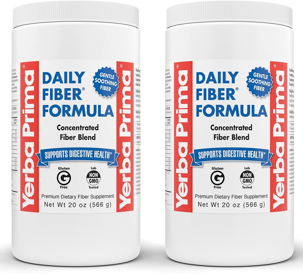 Yerba Prima Daily Fiber Formula - 20 oz Polvere (Pack of 2) - Unflavored, Concentrated Blend of Soluble/Insoluble, Psyllium Seed Husks, Acacia Gum, Apple Fiber Supplement - Regolarità Colon Cleanser