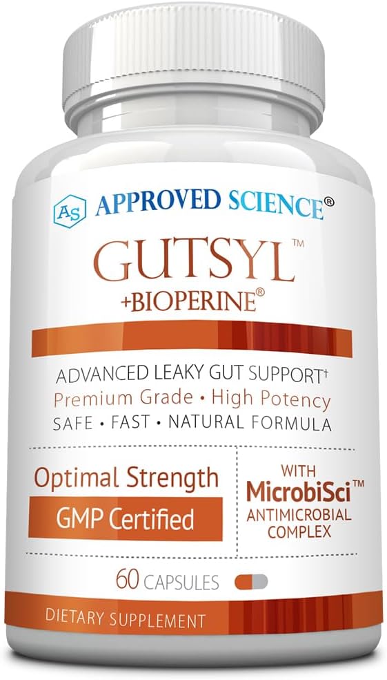 Approved Science® Gutsyl - Leaky Gut Supplement - Proteggi il tratto GI con Aloe Vera, Marshmallow Root, Licorice e Slippery Elm - Contiene Prebiotici e BioPerine - 60 capsule