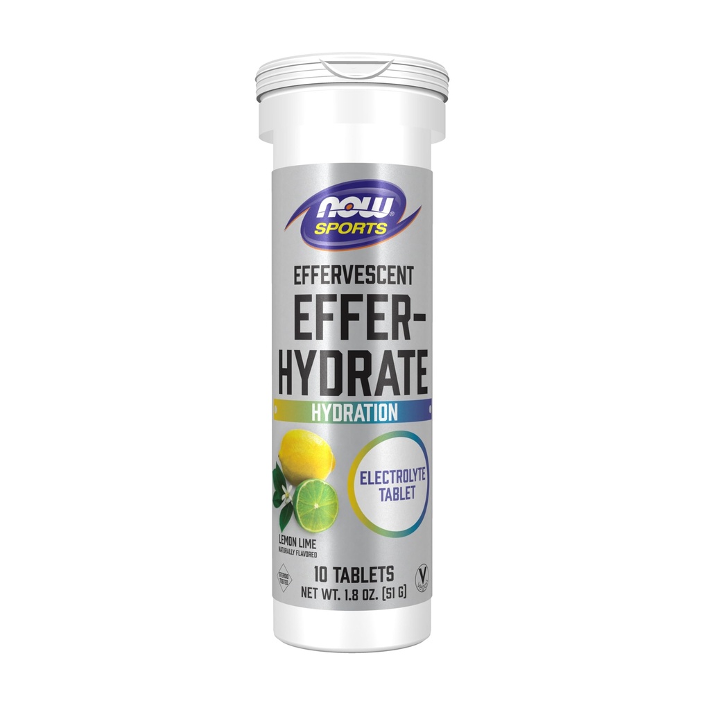 NOW Alimenti Nutrizione sportiva, Effervescente Effer-Hydrate, Integratore di elettroliti, Recupero*, Lime di limone, 10 compresse