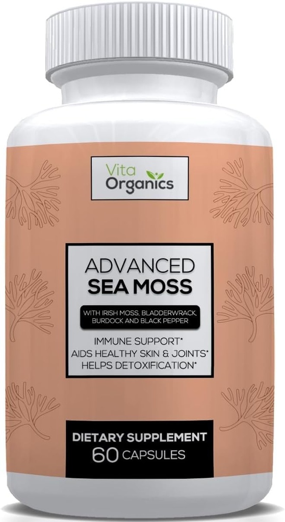Advanced Sea Moss, moss mare formula avanzata, supplemento di moss premium mare, pillole di moss mare, supplemento di seamoss, Irish Sea Moss Capsule & Organic Bladderwrack & Burdock, & Black Pepper Extract, Seamoss