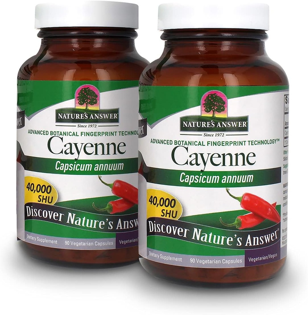 Risposta della natura Cayenne Pepper Powder Capsule Supplement, 90-Count | Metabolismo naturale Booster | promuove la salute cardiovascolare | Aiuta con la digestione e la circolazione (Pack of 2)