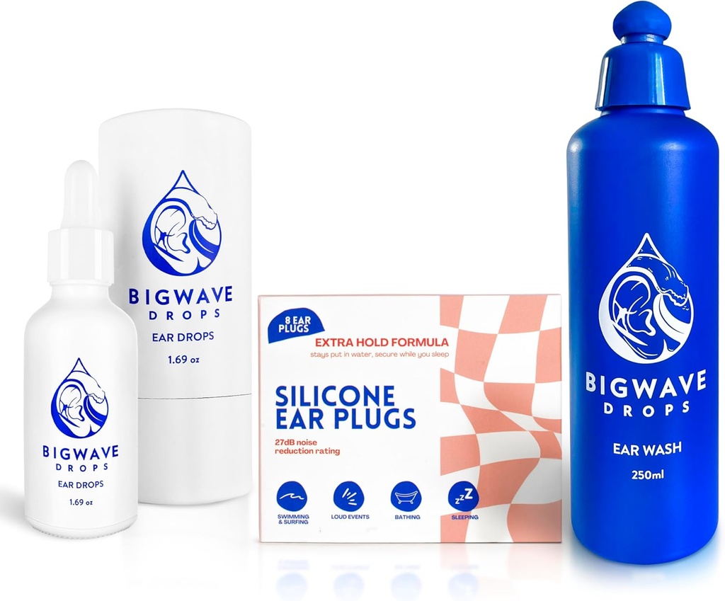 Ear Care Bundle - Include gocce d'orecchio, Ear Wash & Silicone Ear Plugs - per maglioni, atleti, subacquei, viaggiatori - Prodotti per la cura dell'orecchio per gli uomini, le donne, i bambini e gli adulti - Miglior regalo di nuoto